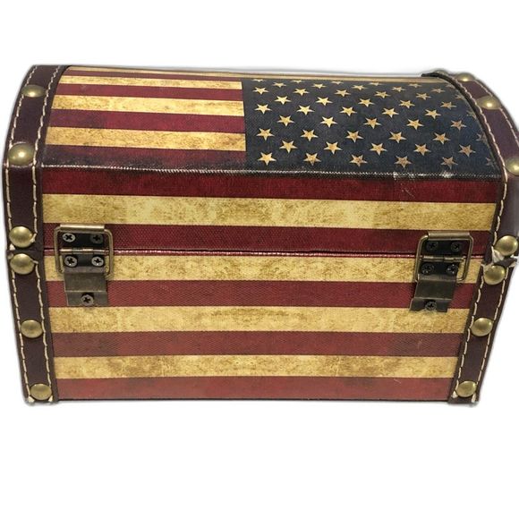 American Flag Rustic Wooden Chest Latch Storage Box - Picture 3 of 9